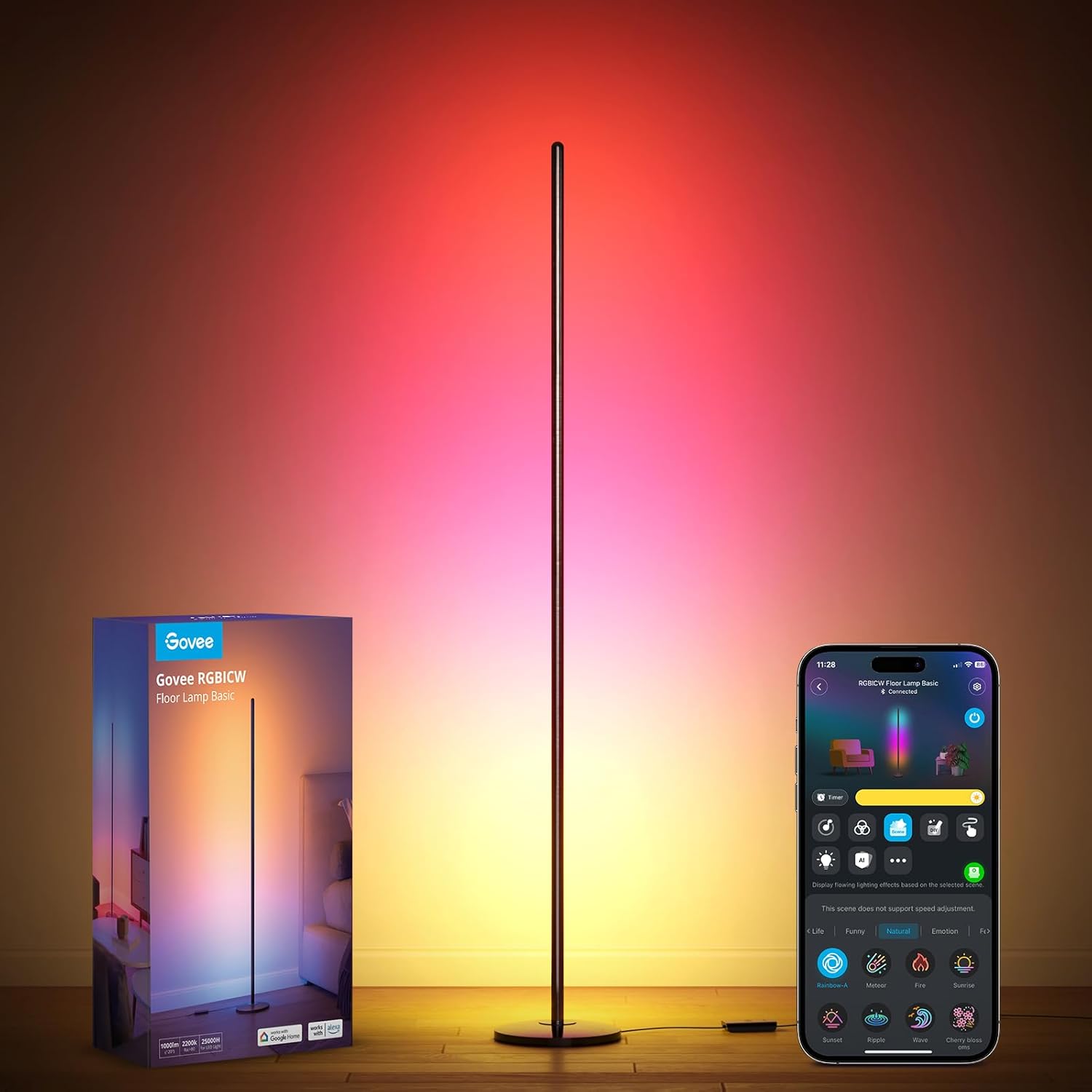 Govee RGBIC Floor Lamp Basic, LED Corner Lamp Works with Alexa, 1000